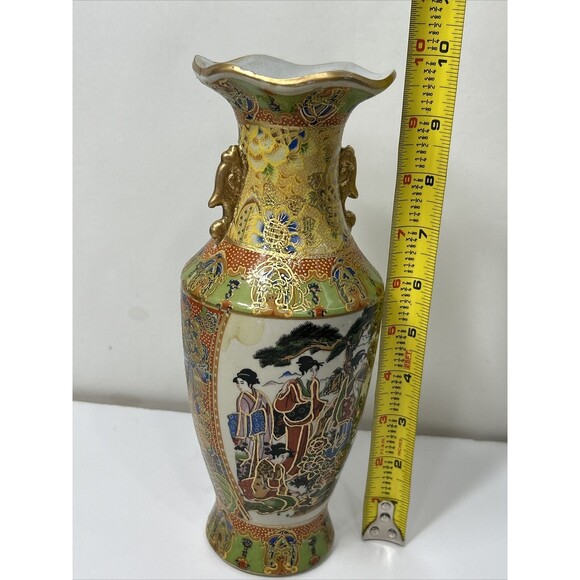 Gilded Japanese Style Vase Geisha Concubine Oiran Floral Double-Sided Handle - Picture 2 of 14